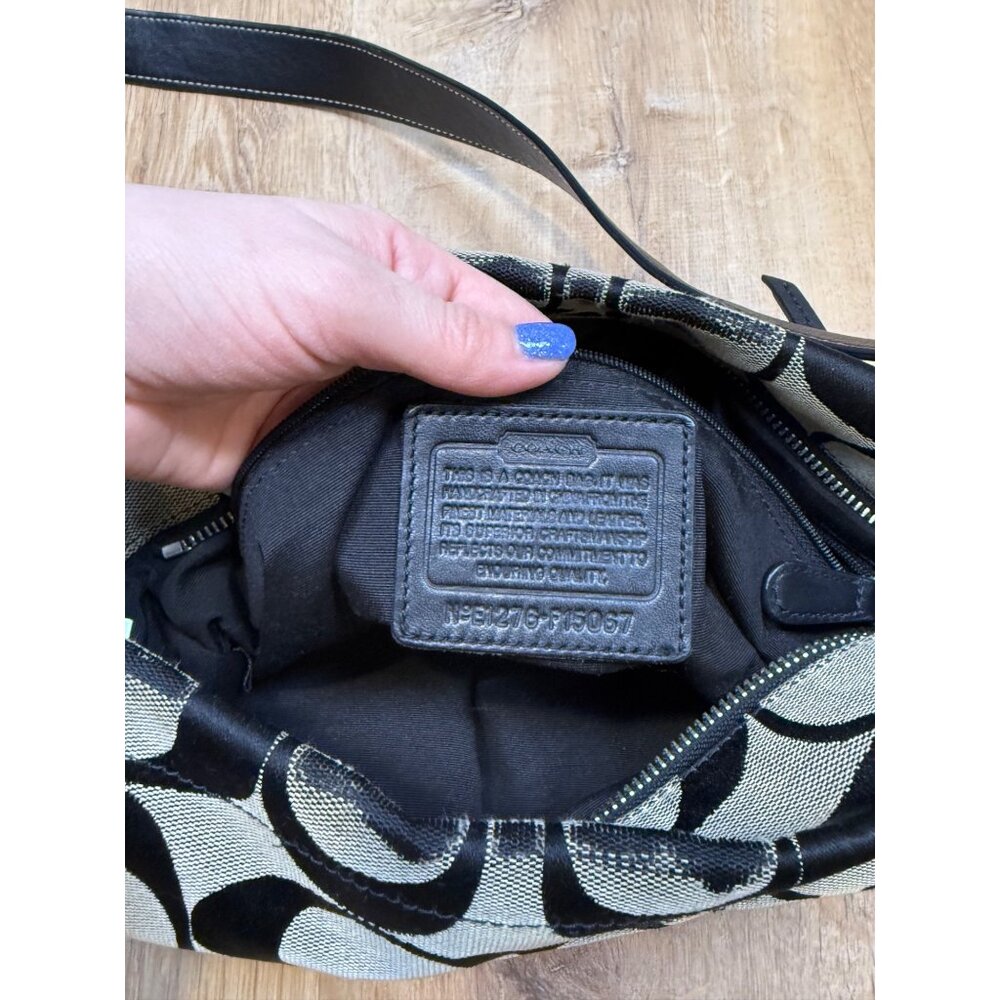 Y2K Coach F15067 Black & Beige Signature Monogram Hobo Shoulder Bag - Picture 3 of 11
